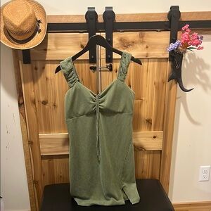 No Boundaries Green Sleeveless Ruched Midi Dress